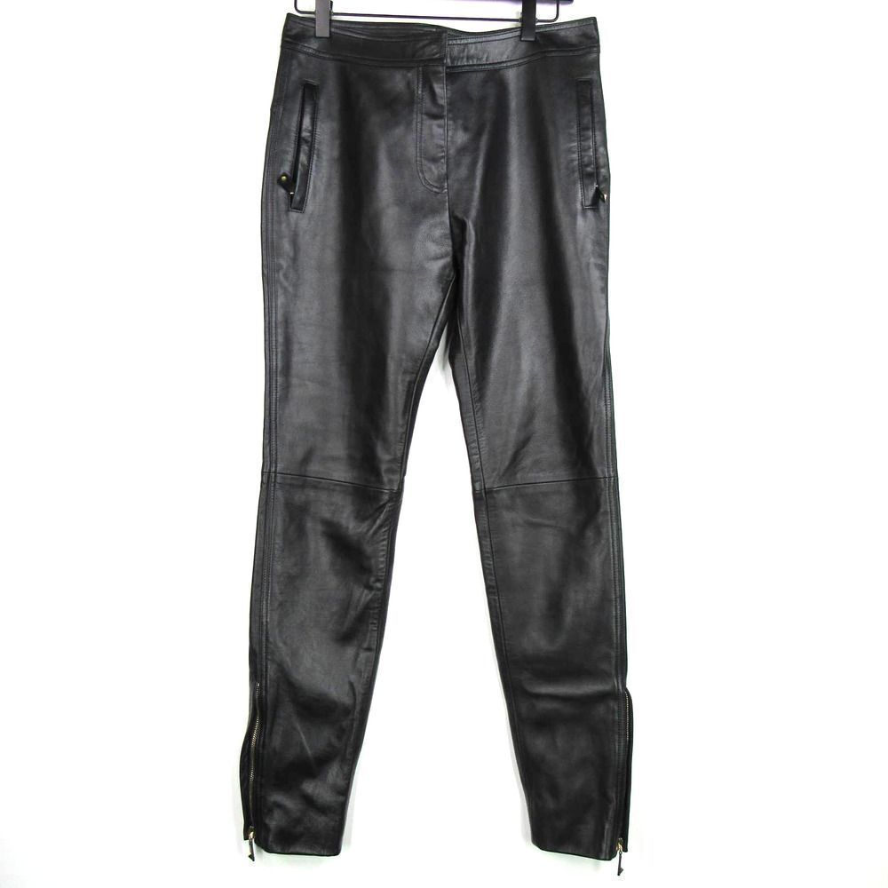 Valentino S.p.A. Italian Lambskin Leather Tapered Pants with Ankle Zips, Size 42